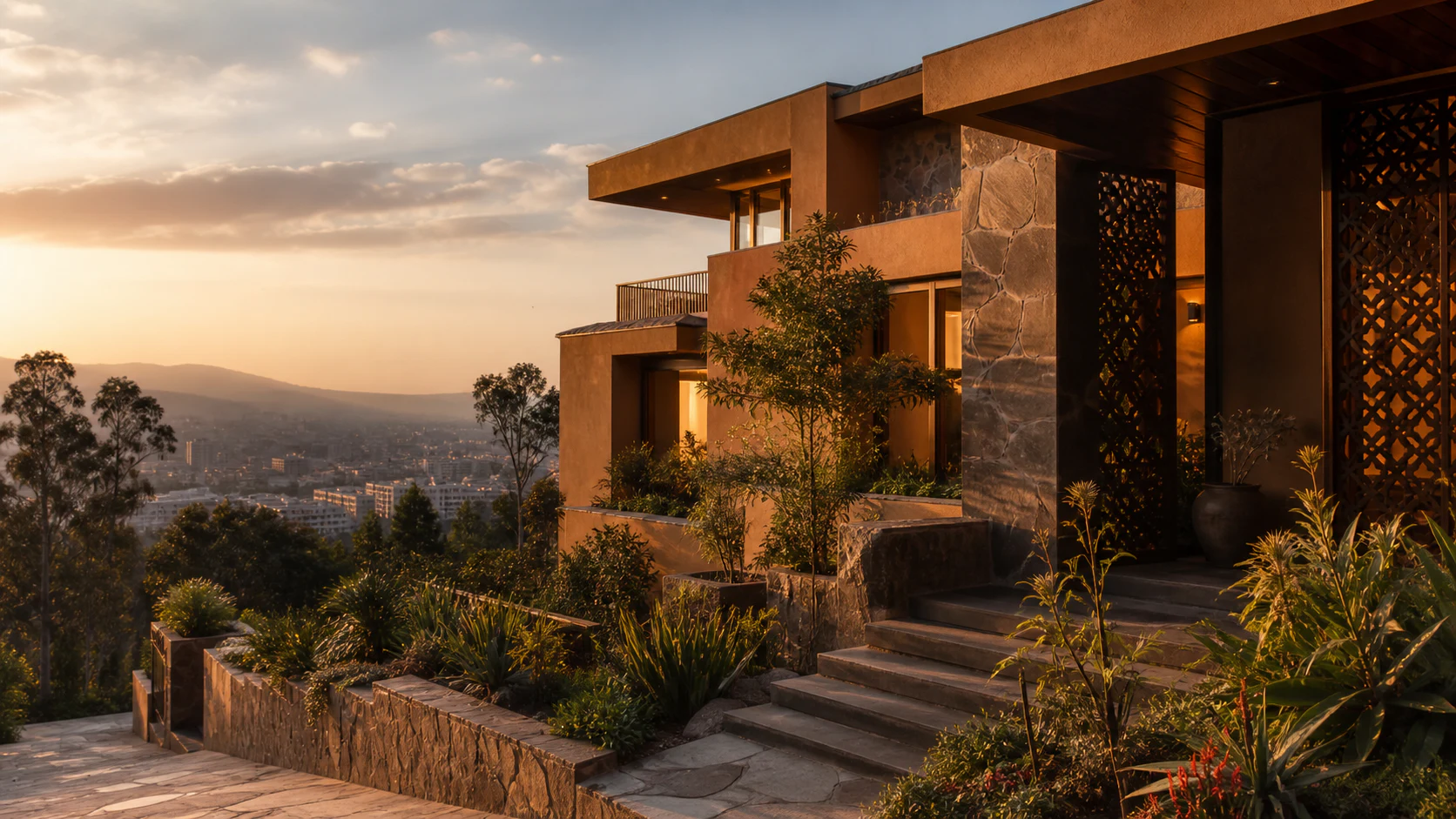 Contemporary home with a garden view